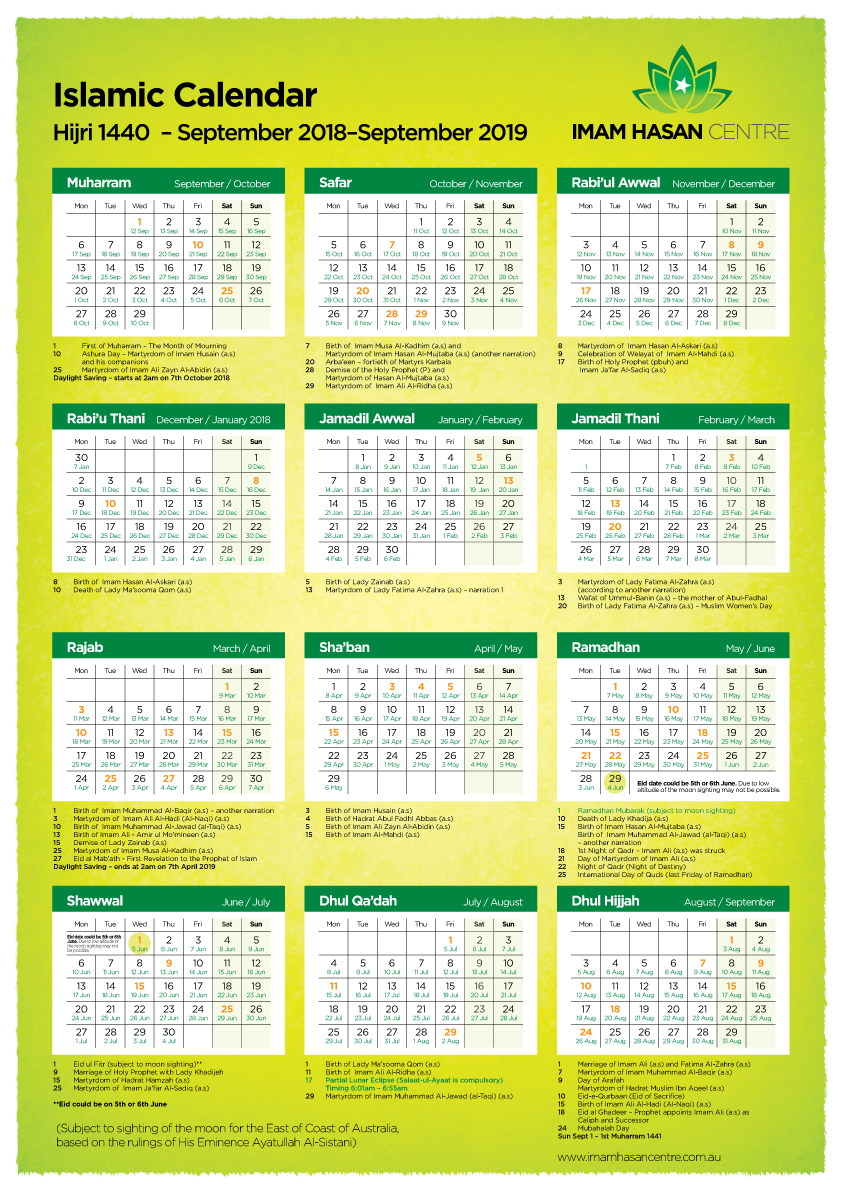 Hijri Calendar 1440 Pdf